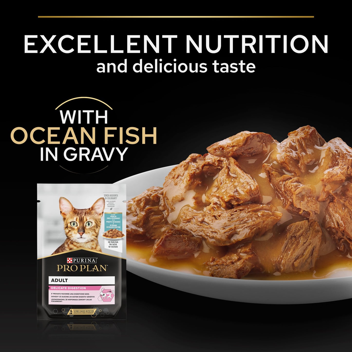 Purina Pro Plan Delicate Wet Cat Food, Oceanfish in Gravy, Multipack