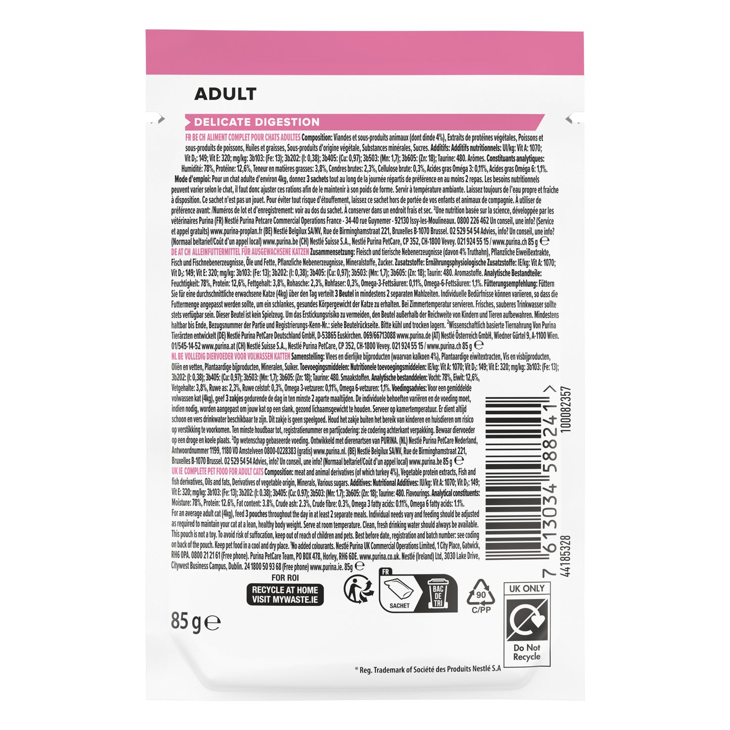 Purina Pro Plan Delicate Digestion Wet Cat Food, Turkey in Gravy, 85g (26 pouches)