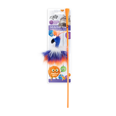 Furry Ball Fluffy Bird Wand Orange