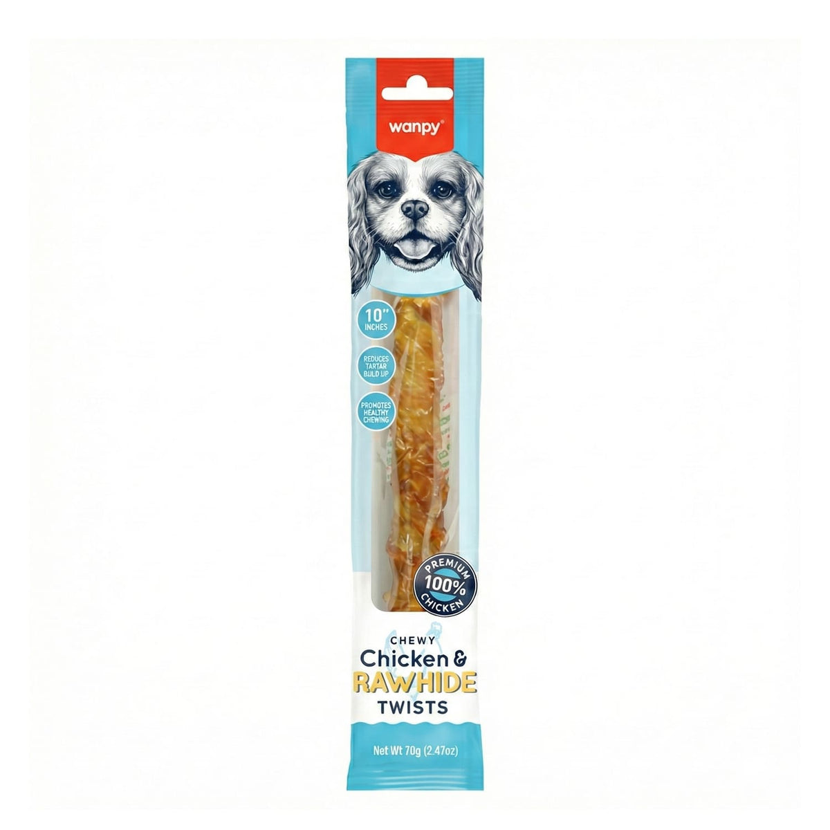 Wanpy Chewy 10 Chicken Jerky & Rawhide Twists 70g
