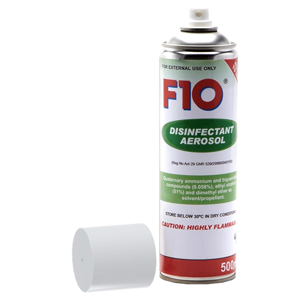 F10 Disinfectant Aerosol Spray 500ml for Pet Areas | Suitable for Trolleys, Counters & Equipment
