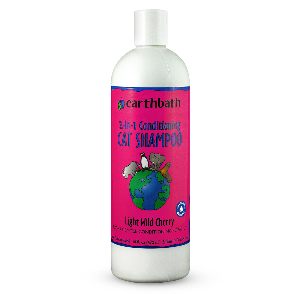 Earthbath 2-in-1 Conditioning Cat Shampoo, Light Wild Cherry, Extra Gentle Conditioning Formula, Made in USA, 16 oz