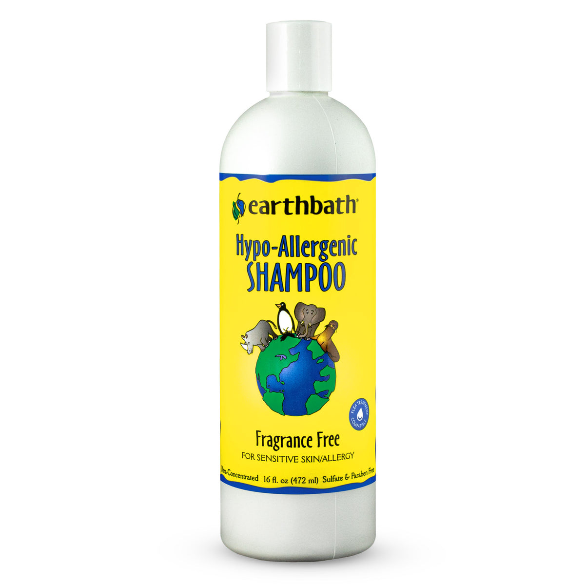 Earthbath Hypo-Allergenic Shampoo, Fragrance Free, For Sensitive Skin, Made in USA - 16 oz