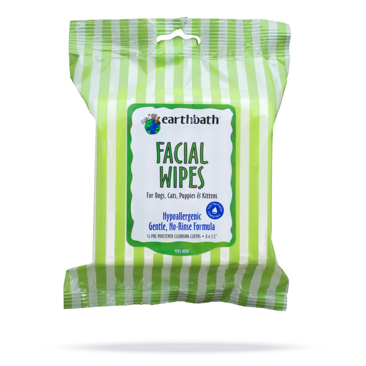 Earthbath Facial Wipes, Hypo-Allergenic Cucumber Melon for Dogs, Cats, Puppies & Kittens, 25 ct re-sealable package