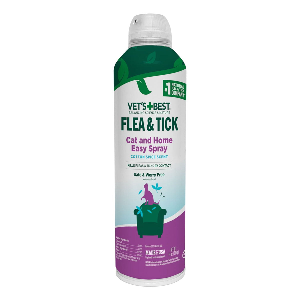 Vet's Best Flea and Tick Cat Easy Spray – Cotton Spice Scent, 14 oz.