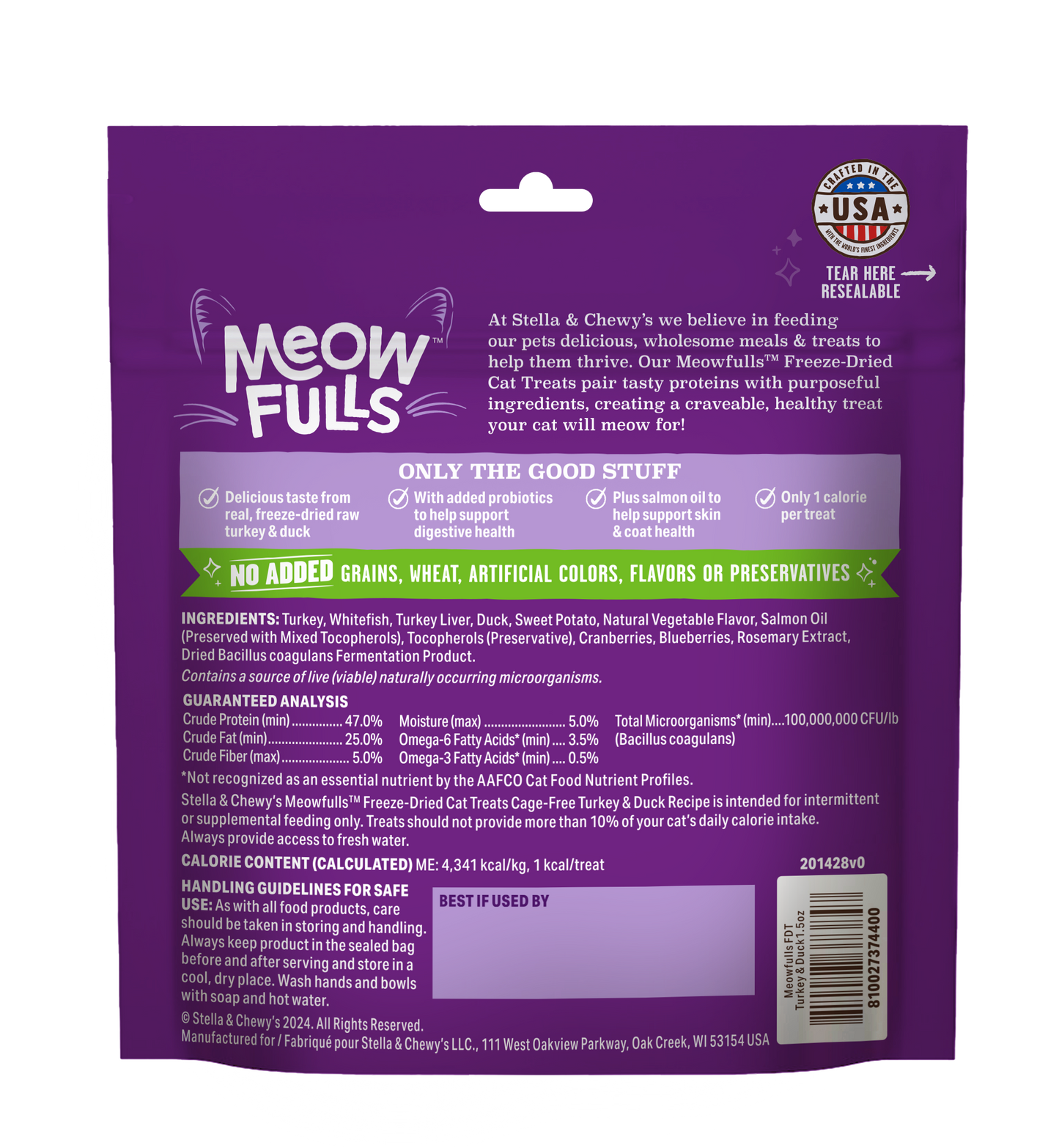 Stella & Chewy's Meowfulls Freeze Dried Cat Treats Turkey & Duck Recipe - 1.5 oz