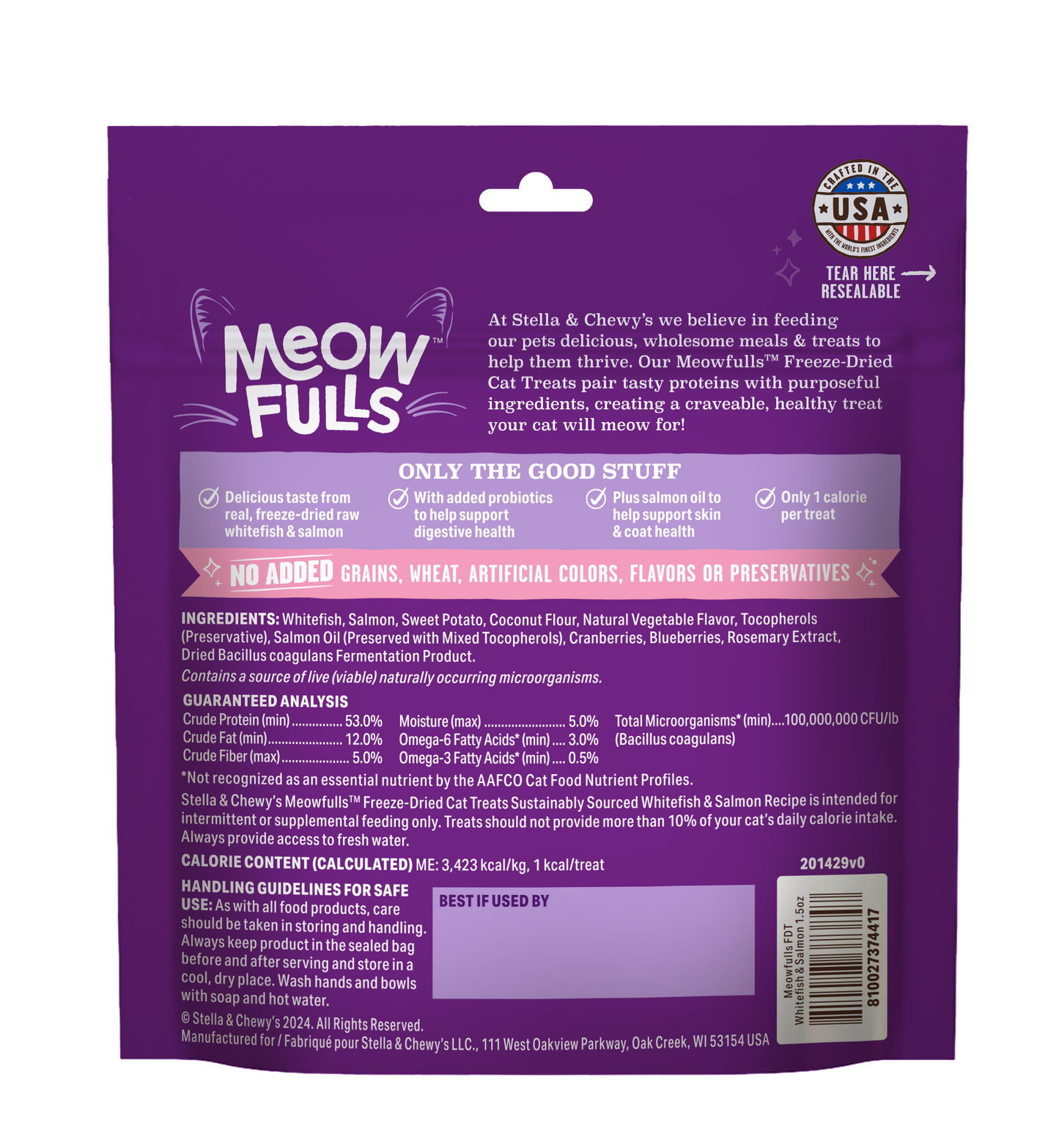 Stella & Chewy's Meowfulls Freeze Dried Cat Treats Whitefish & Salmon Recipe - 1.5 oz