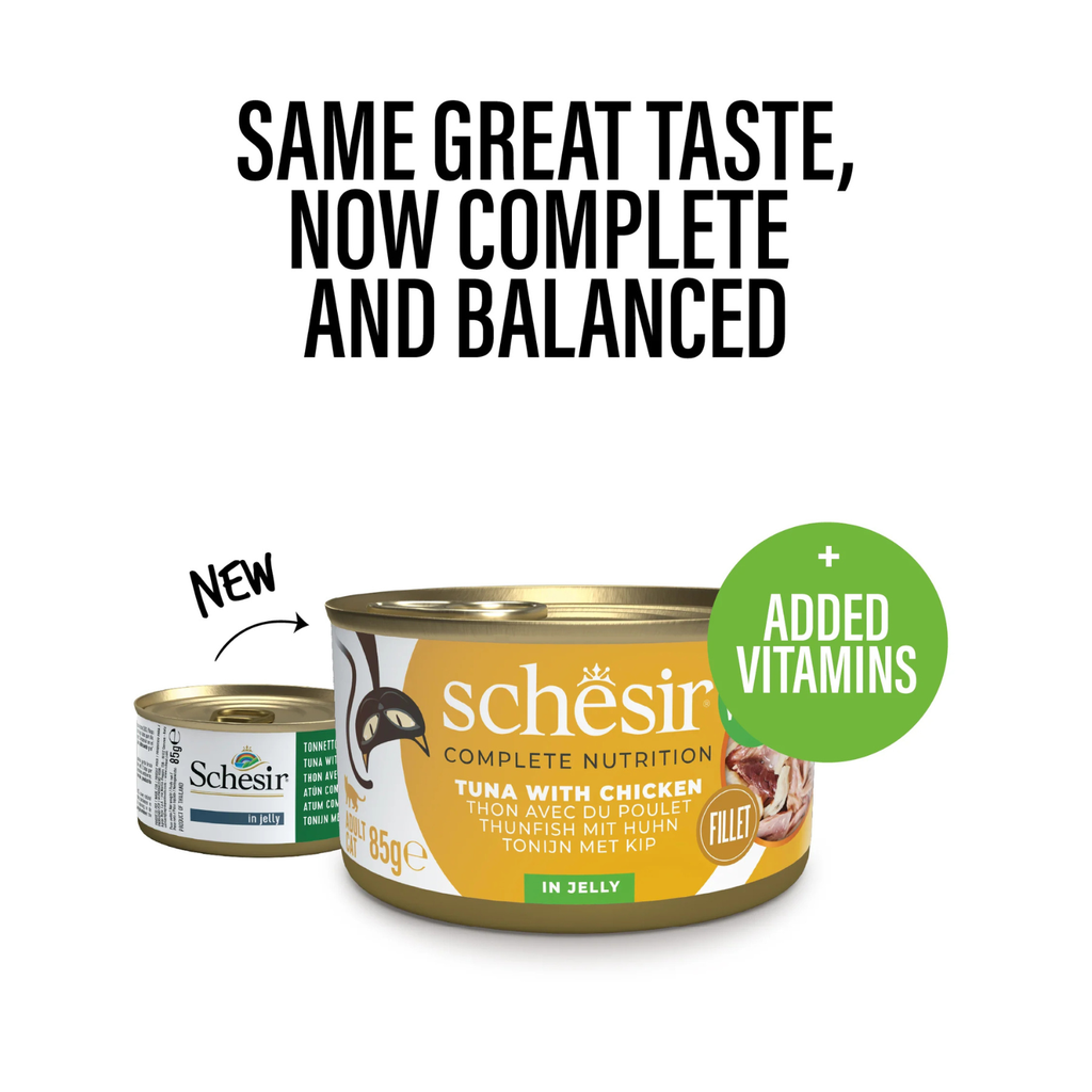 Schesir Complete & Balanced Nutrition Wet Cat Food in Jelly Can - Tuna With Chicken 85g