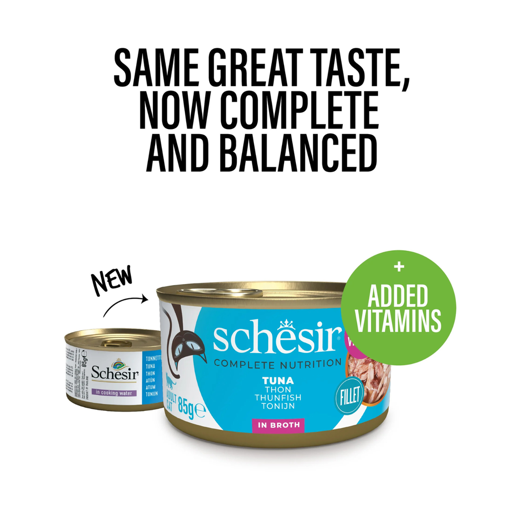 Schesir Complete & Balanced Nutrition Wet Cat Food in Broth Can- Tuna 85g