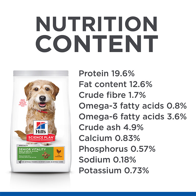 Hill's Science Plan Senior Vitality Small & Mini Mature Adult 7+ Dog Food with Chicken & Rice