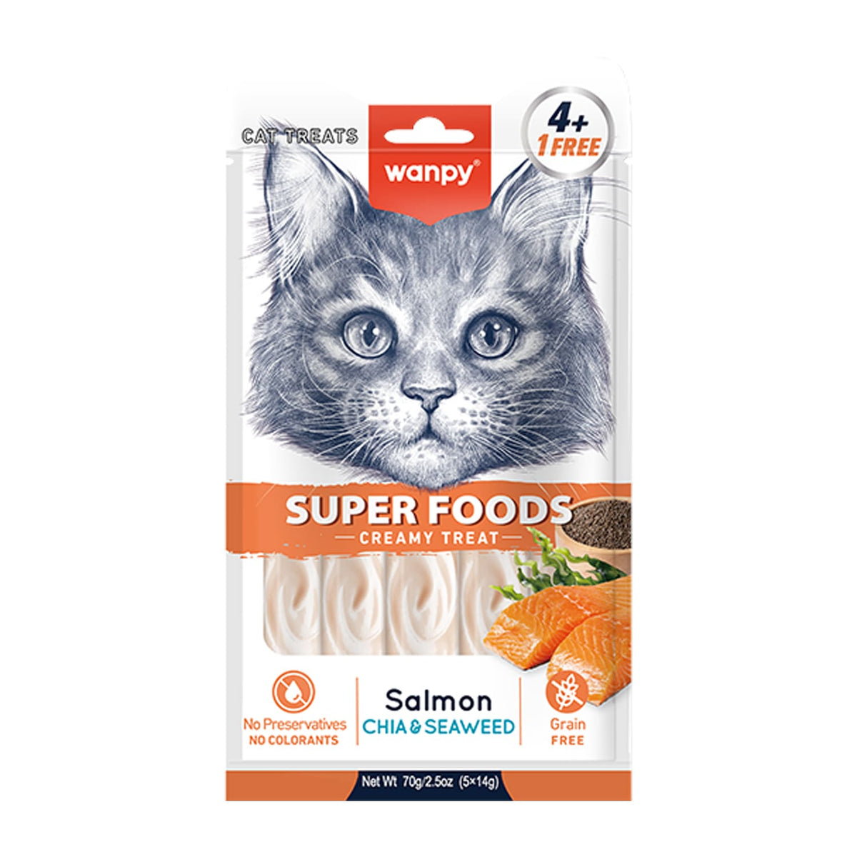 WANPY Superfoods Creamy Treat For Cat Salmon With Chia & Seaweed 70g