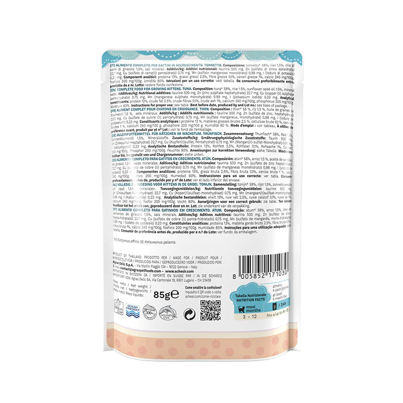 Schesir Kitten Care- Pouch In Jelly 3-12 Tuna Wet Food 85g