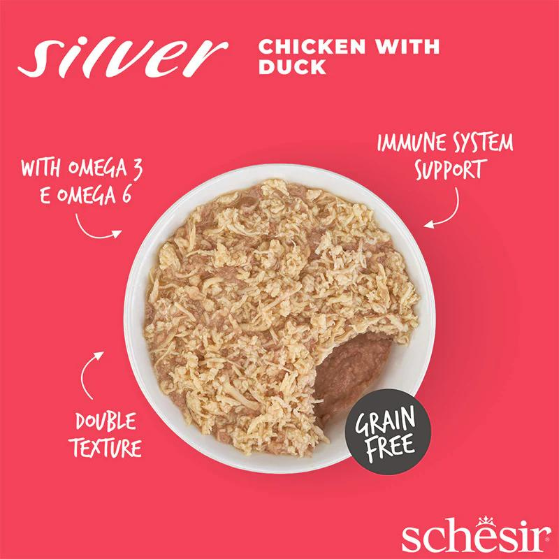 Schesir Silver Mousse & Fillets Senior Cat Wholefood - Chicken With Duck 70g