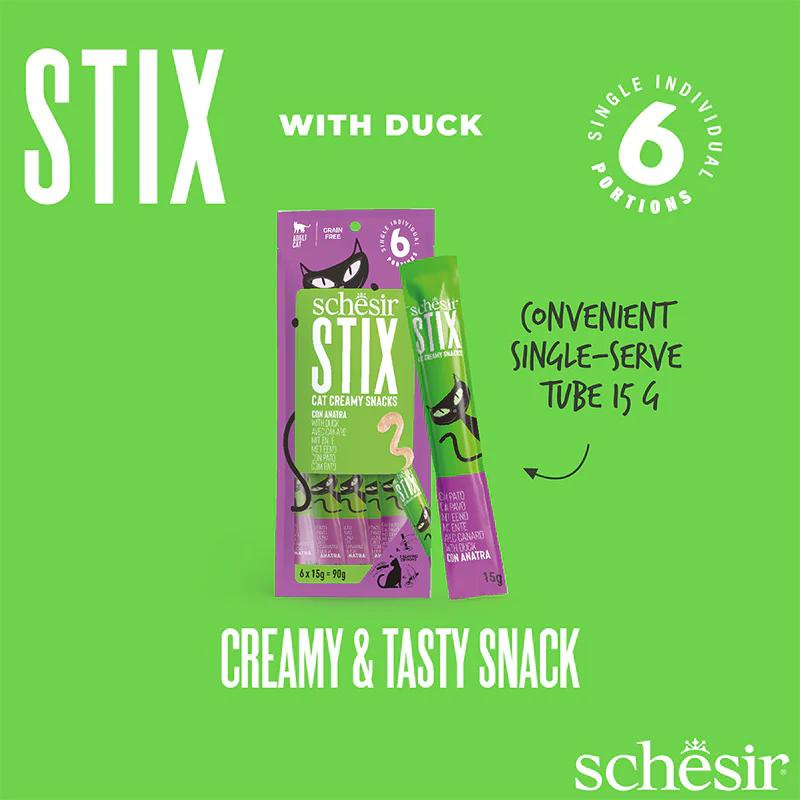 Schesir Stix Treat For Cat In Cream - Duck 6x15g