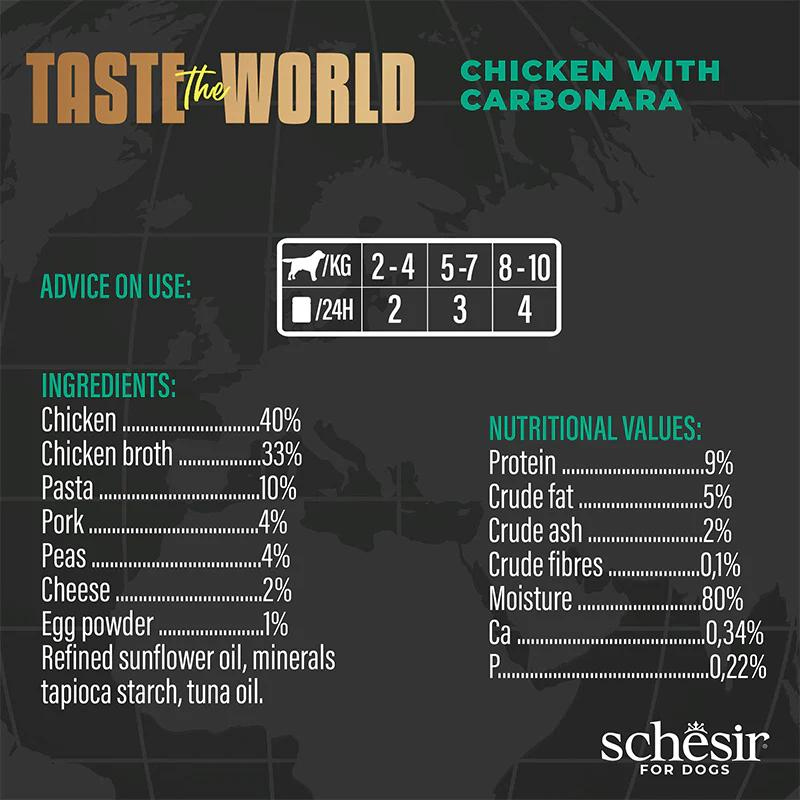 Schesir Taste The World Dog Wholefood - Chicken With Carbonara150g