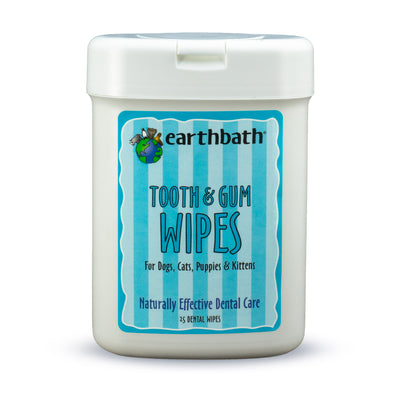 Earthbath Tooth & Gum Wipes, Peppermint & Baking Soda for Dogs, Cats, Puppies & Kittens, 25 ct re-sealable package
