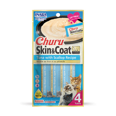 Inaba Churu Skin & Coat Tuna with Scallop Recipe Cat Treat - 4PCS/PK - 56g