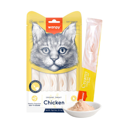 Wanpy Creamy Lickable Cat Treats - Chicken (14gx5)