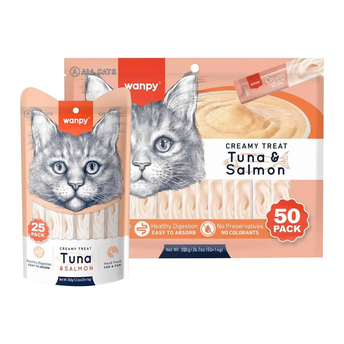 Wanpy Creamy Lickable Cat Treats - Tuna & Salmon (14gx5)