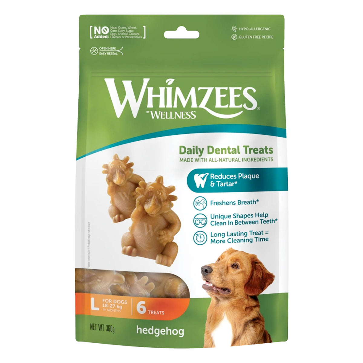 Whimzees Hedgehog Dental Dog Treats - Large (6pcs)