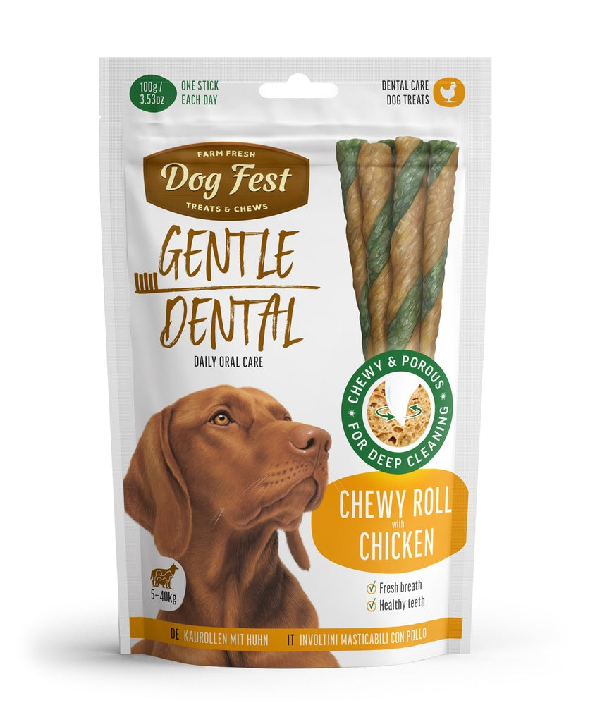 Dog Fest Dental Treats For Adult Dogs - Chewy Roll -Chicken 100g