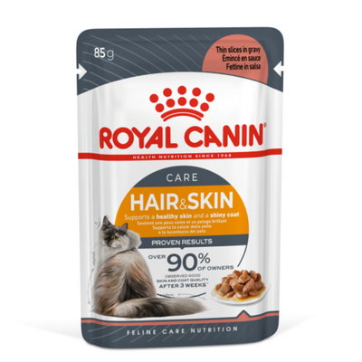 Royal Canin Hair and Skin Intense Beauty Cat Gravy Wet Food 12x85g Pouches available at PetCentral UAE