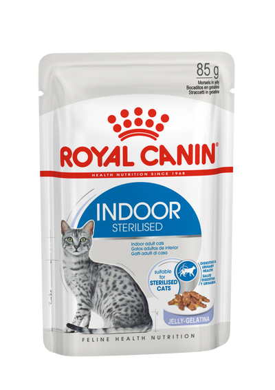 Royal Canin Indoor Cat Jelly Wet Food 12x85g Pouches available at PetCentral UAE