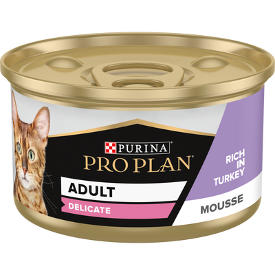 Purina Pro Plan Adult Delicate Digestion, Wet Cat Food, Mousse rich in Turkey, 24 x 85g