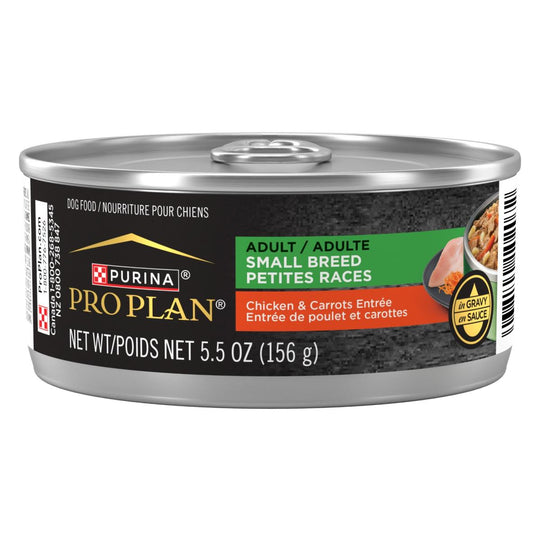 Purina pro plan adult small breed chicken and carrots entree in gravy wet dog food cans - 156g x 24