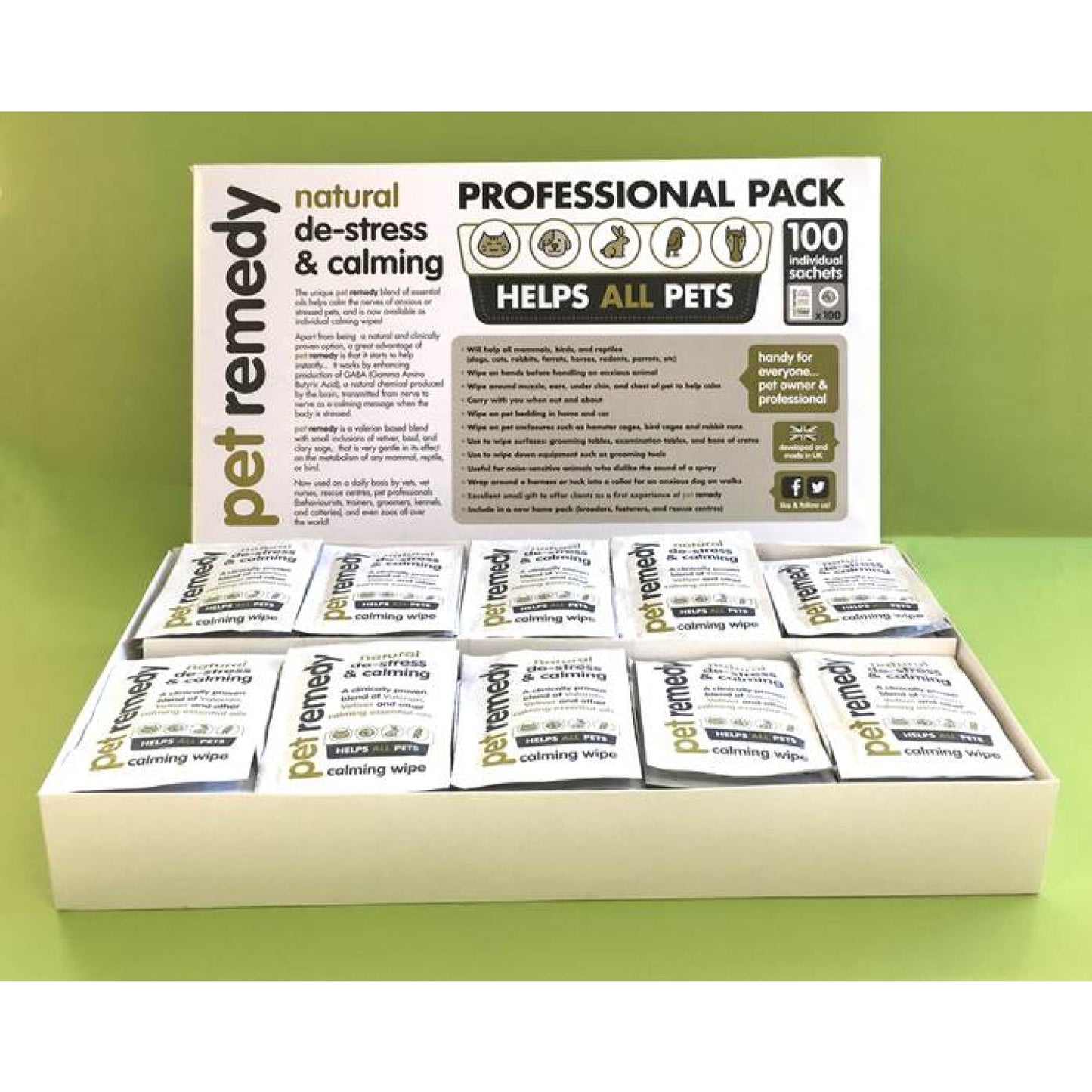 Pet Remedy Calming Wipes (Pro 100 Sachets)