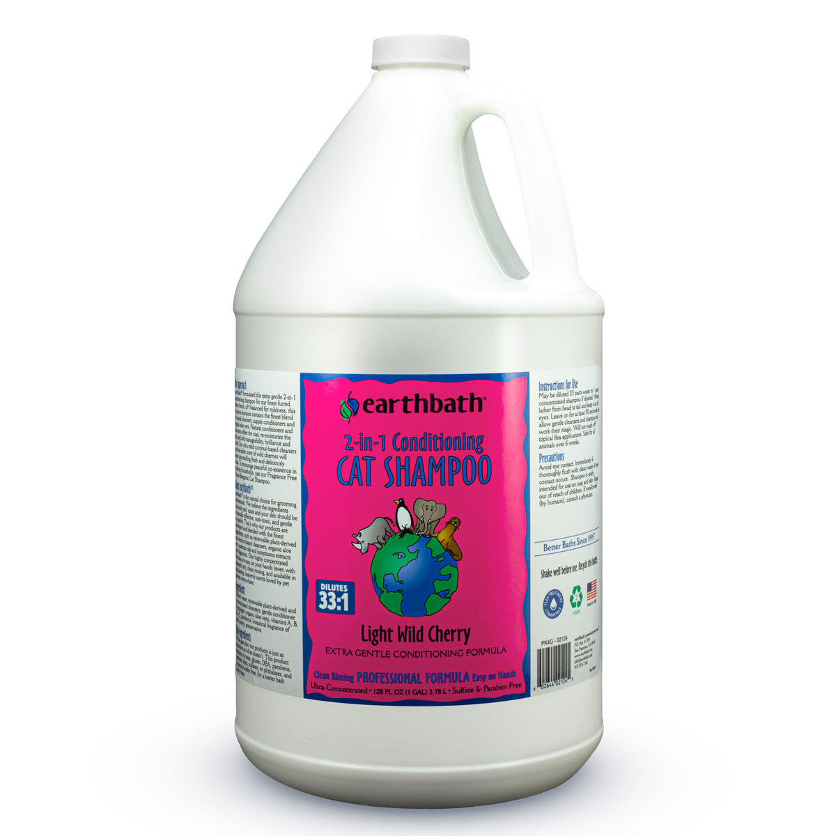 Earthbath 2-in-1 Conditioning Cat Shampoo, Light Wild Cherry, Extra Gentle Conditioning Formula, 128 oz (1 Gallon)