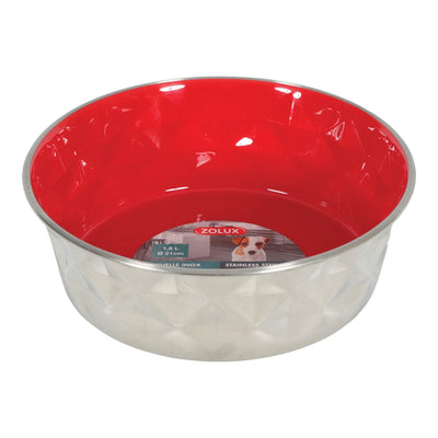 Zolux Diamonds Stainless Non-Slip Dog Bowls Red, 1.L