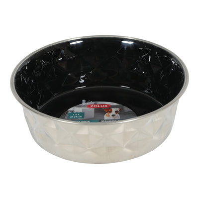 Zolux Diamonds Stainless Non-Slip Dog Bowls Black, 1.8 L