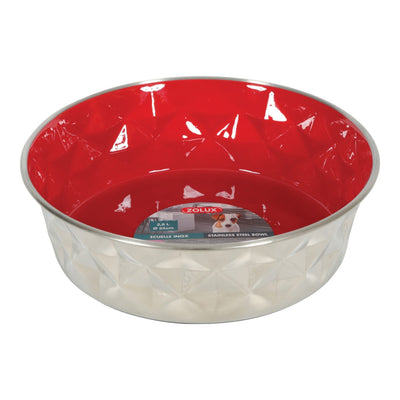 Zolux Diamonds Stainless Non-Slip Dog Bowls Red, 2.6 L