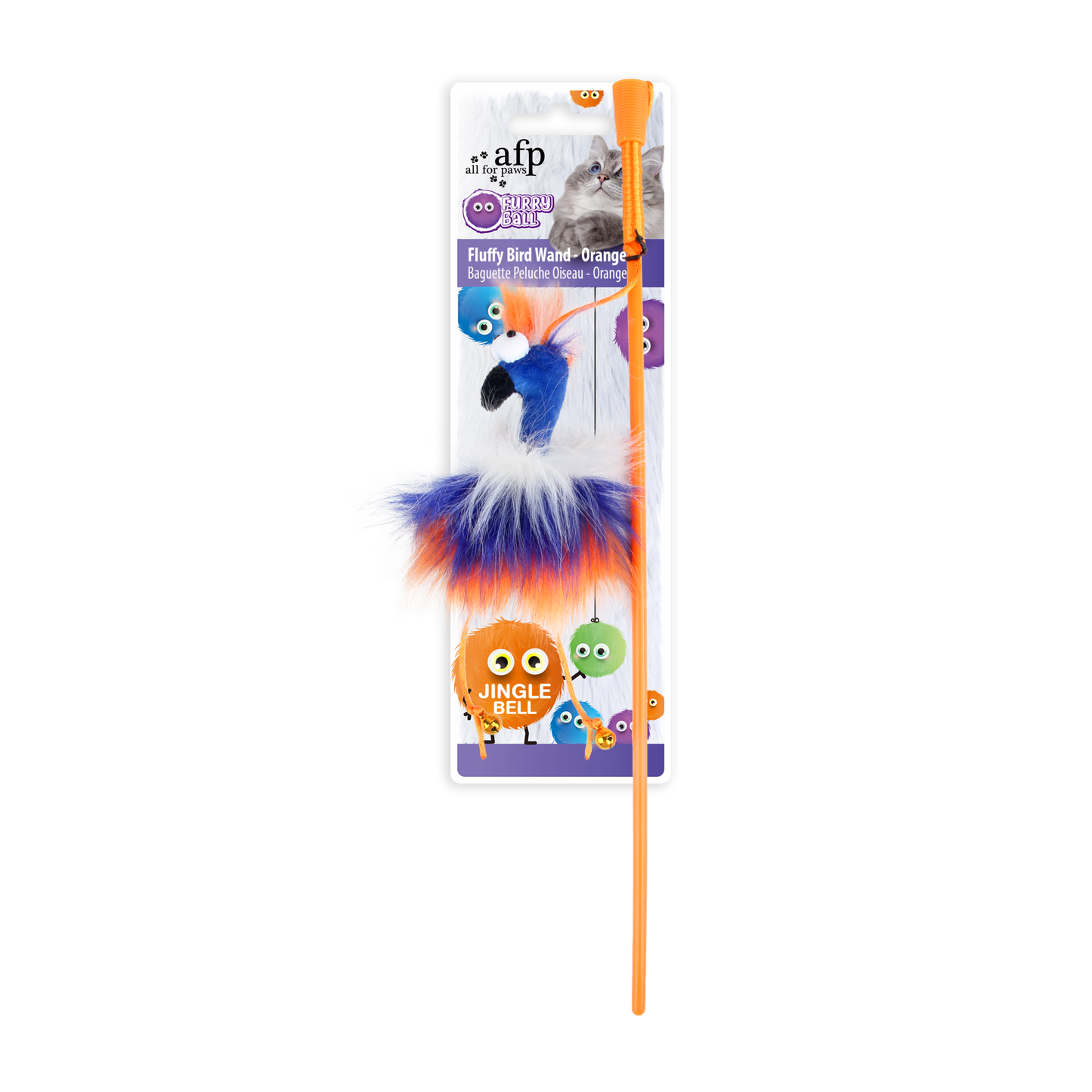 Furry Ball Fluffy Bird Wand Orange