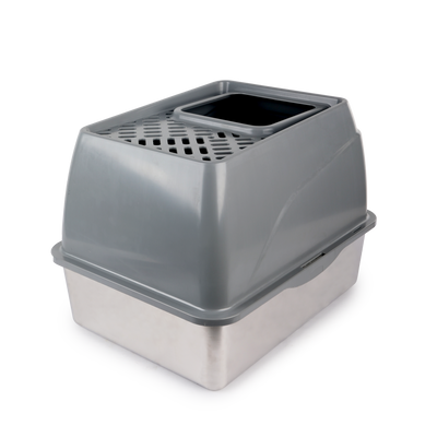 All For Paws Go Fresh Stainless Steel No Mess Cat Litter Box Grey
