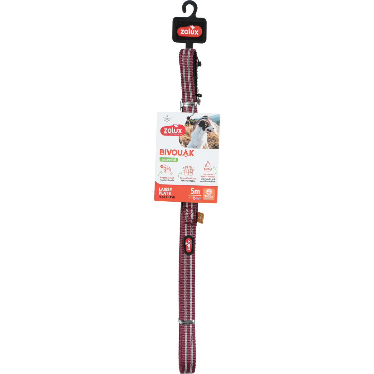 Zolux BVK Flat Lead for Dog Red, 5 m/15 mm