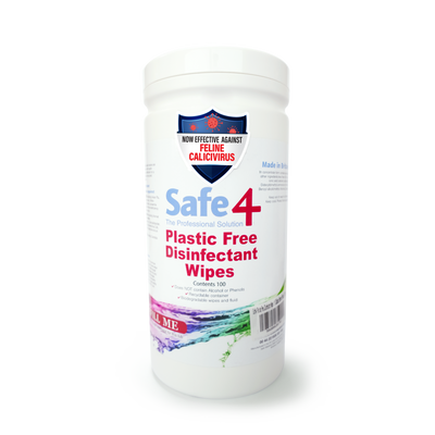 Safe4 Plastic Free Disinfectant Wipes 1:10 Dilution, Enhanced Formula, 100 wipes