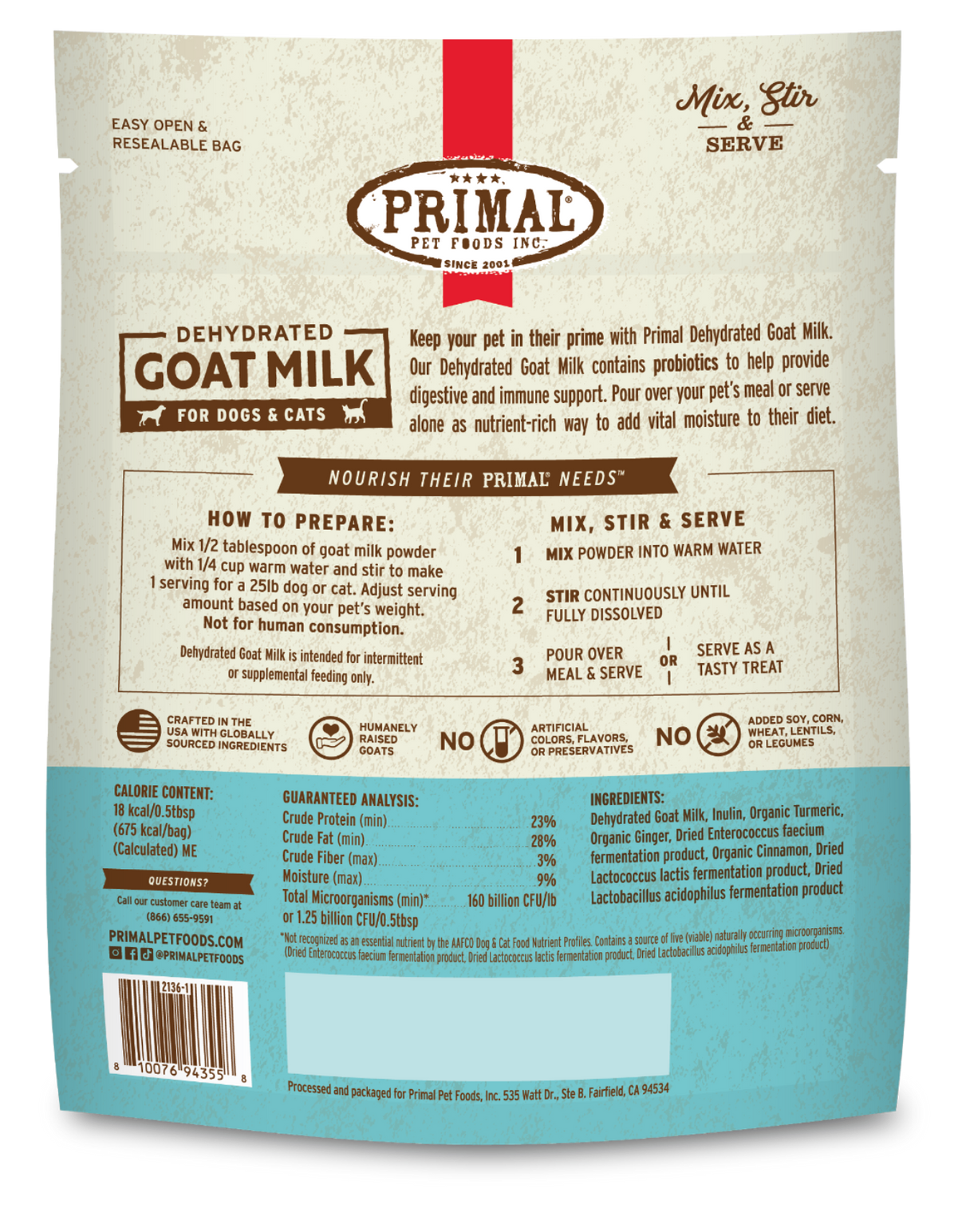 Primal Dehydrated Easy to Serve Goat Milk for Dogs and Cats
