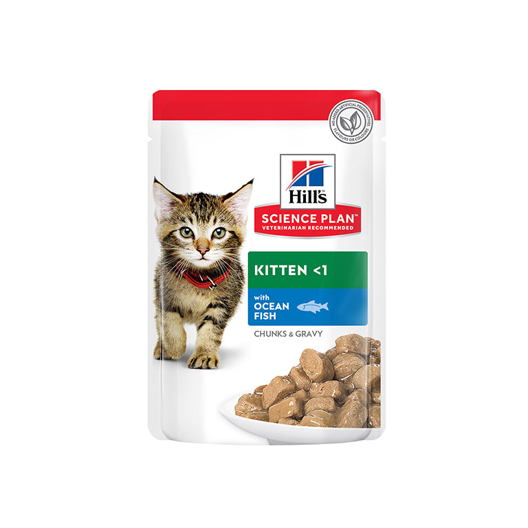 Hills Science Plan Tender Chunks & Gravy Kitten Ocean Fish Pouches Wet Food - (12x85g)