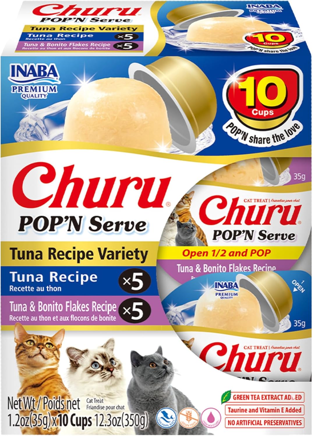 INABA Churu Pop'n Serve Lickable Cat Treats, Tuna Variety, 10ct
