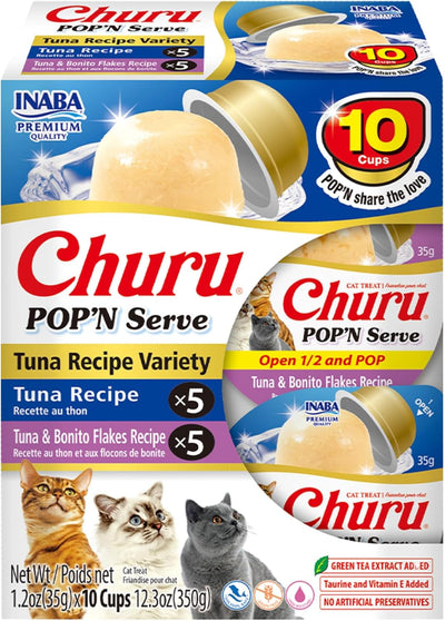 INABA Churu Pop'n Serve Lickable Cat Treats, Tuna Variety, 10ct