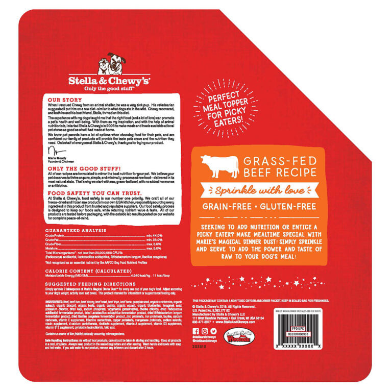Stella & Chewy's Marie’s Magical Dinner Dust for Dogs Grass-Fed Beef Recipe - 7 Ounce Resealable Bag