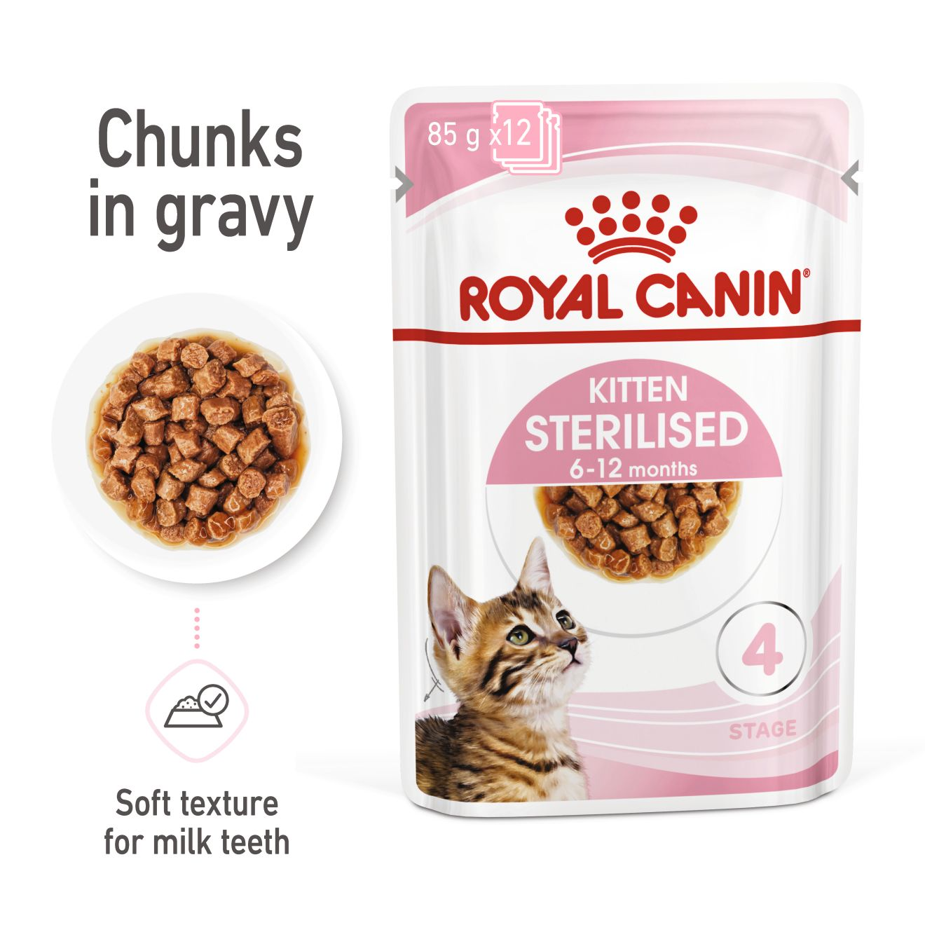 Royal Canin  Feline Health Nutrition Kitten Sterilised Gravy (WET FOOD - Pouches) 12x85G