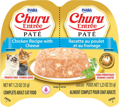 INABA Churu Entrée Pate for Cats, Grain-Free, High Protein, Prebiotic Complete & Balanced Wet Cat Food - Chicken with Cheese Recipe