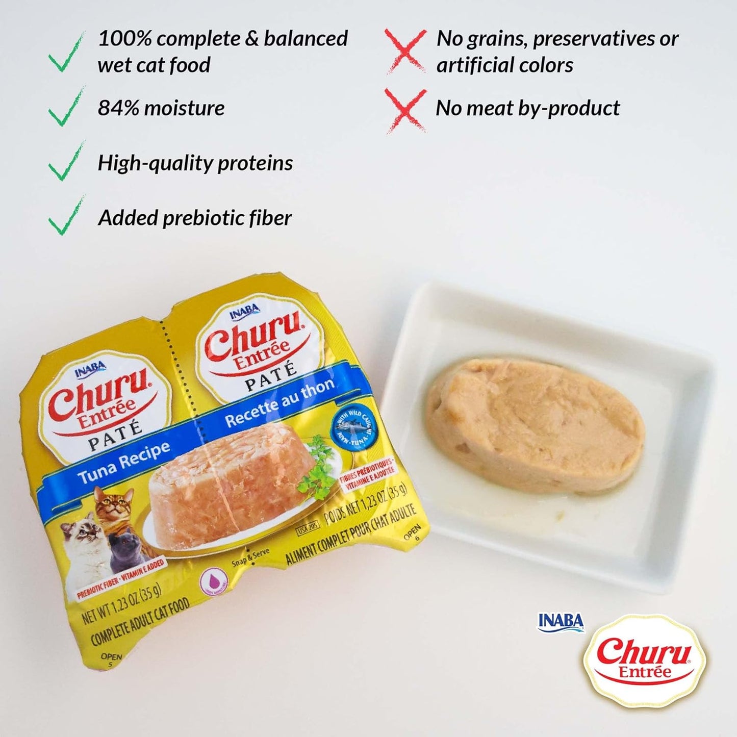 INABA Churu Entrée Pate for Cats, Grain-Free, High Protein, Prebiotic Complete & Balanced Wet Cat Food - Chicken Recipe