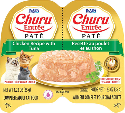 INABA Churu Entrée Pate for Cats, Grain-Free, High Protein, Prebiotic Complete & Balanced Wet Cat Food - Chicken with Tuna Recipe