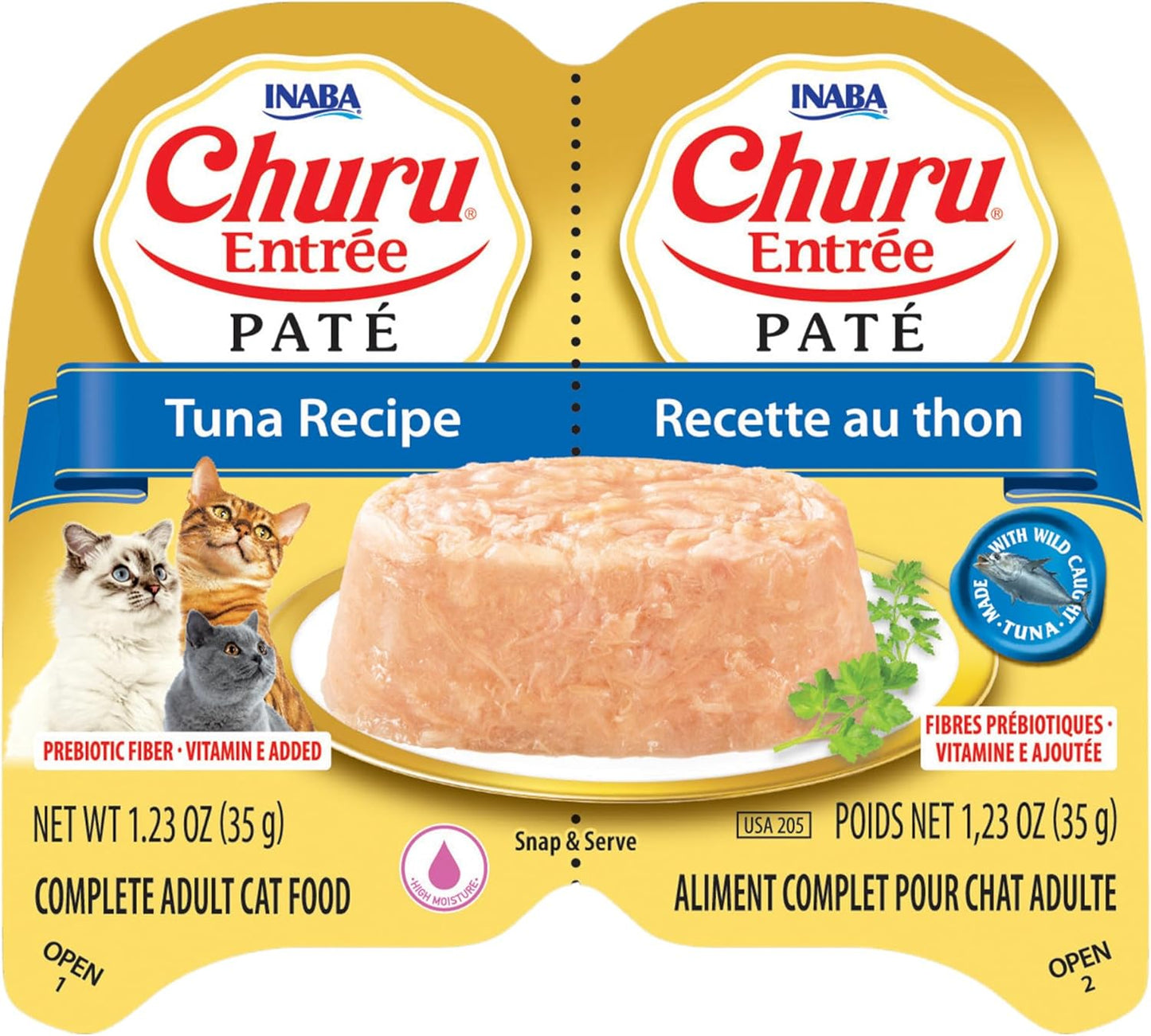 INABA Churu Entrée Pate for Cats, Grain-Free, High Protein, Prebiotic Complete & Balanced Wet Cat Food - Tuna Recipe