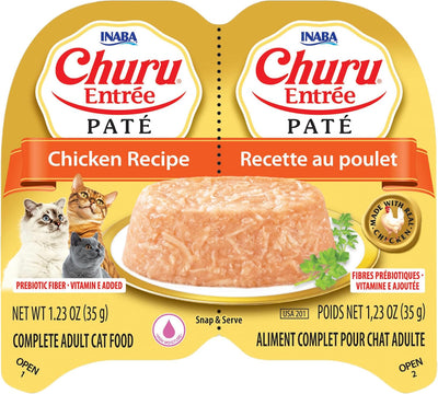 INABA Churu Entrée Pate for Cats, Grain-Free, High Protein, Prebiotic Complete & Balanced Wet Cat Food - Chicken Recipe