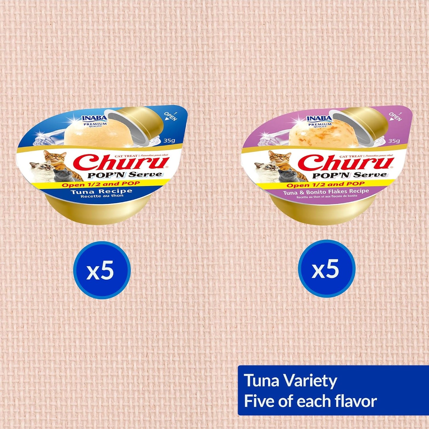 INABA Churu Pop'n Serve Lickable Cat Treats, Tuna Variety, 10ct
